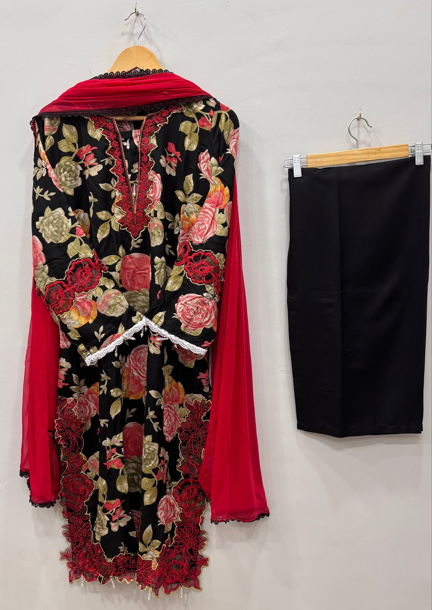 Black Rose- Floral Cutwork Suit Set