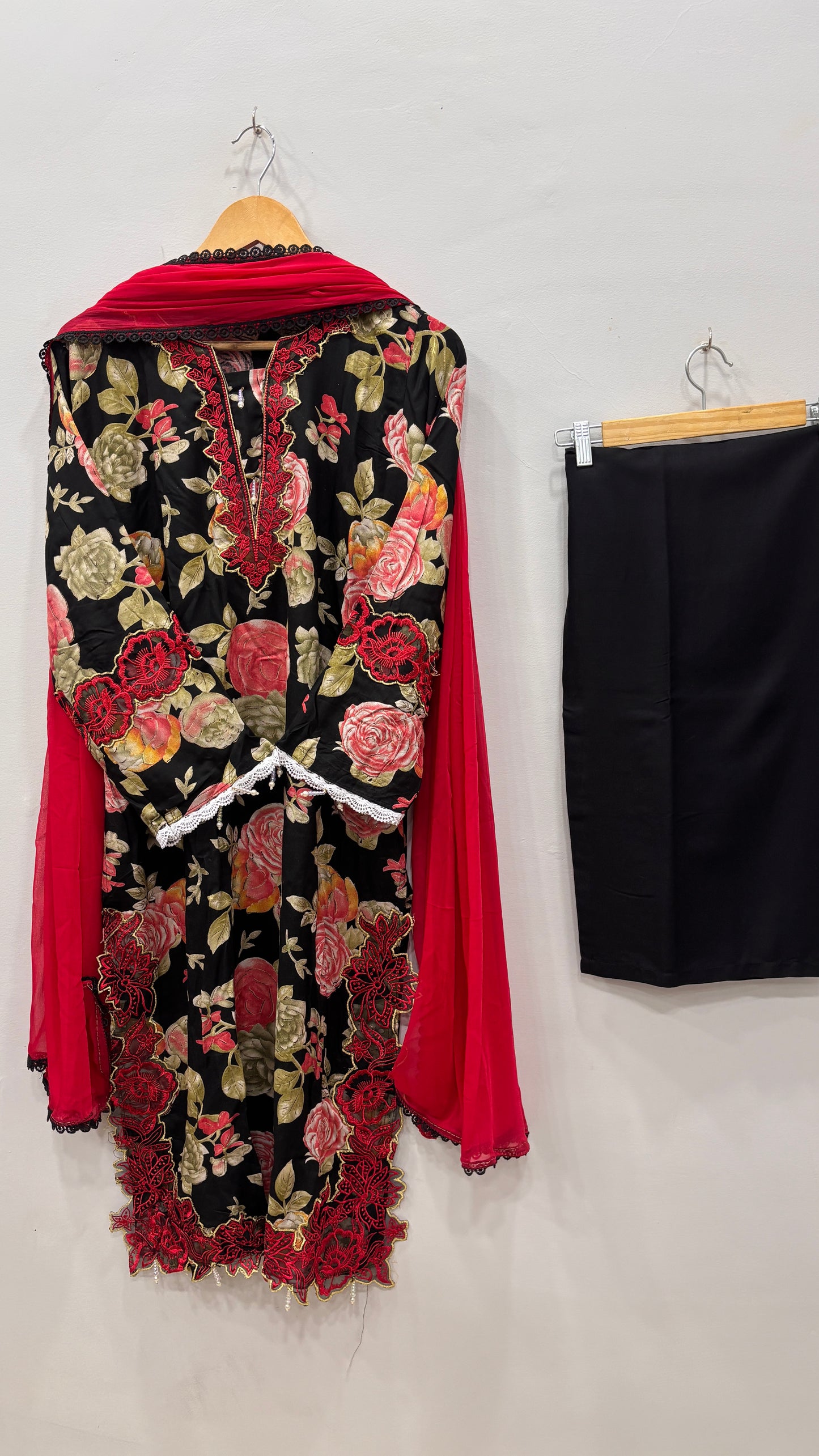 Black Rose- Floral Cutwork Suit Set