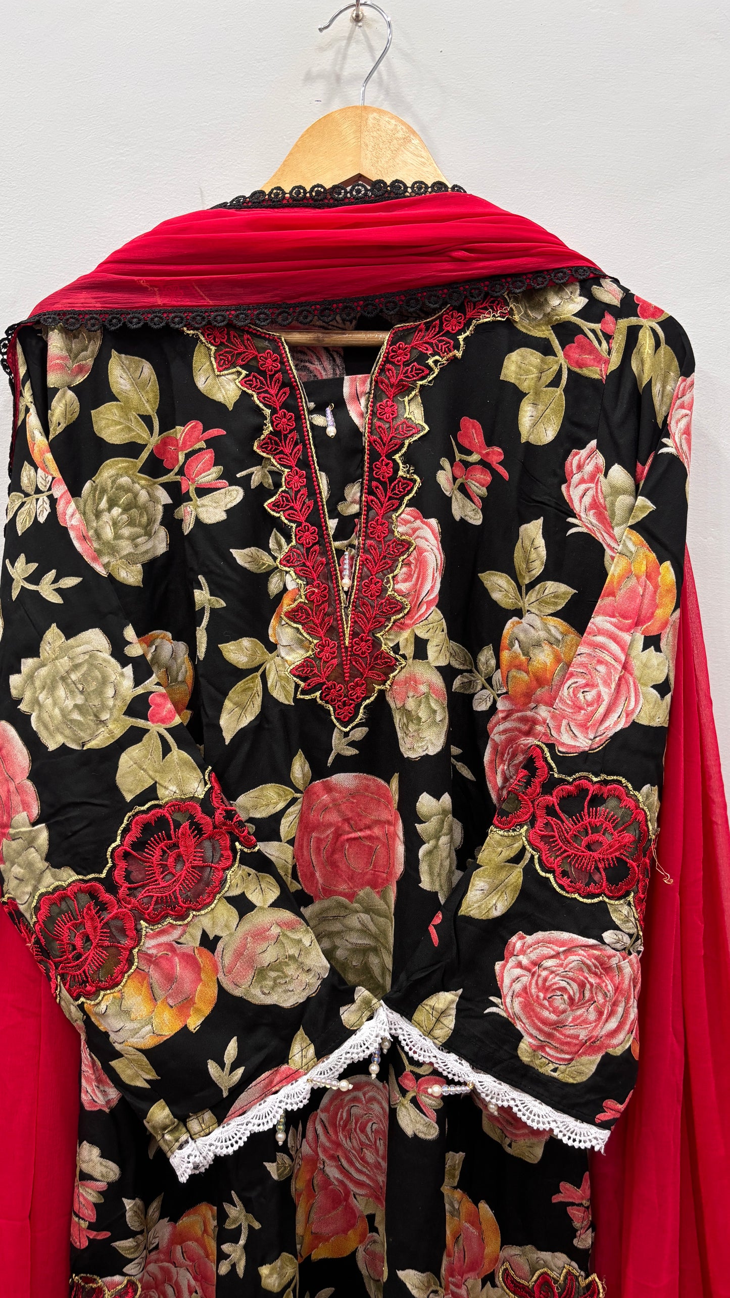 Black Rose- Floral Cutwork Suit Set