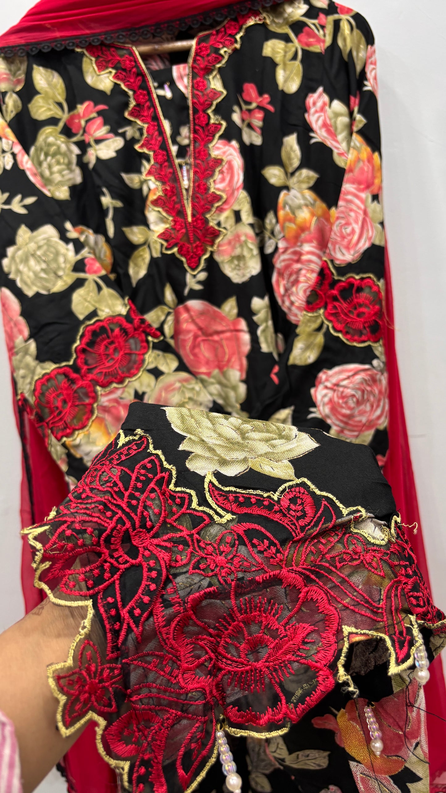 Black Rose- Floral Cutwork Suit Set