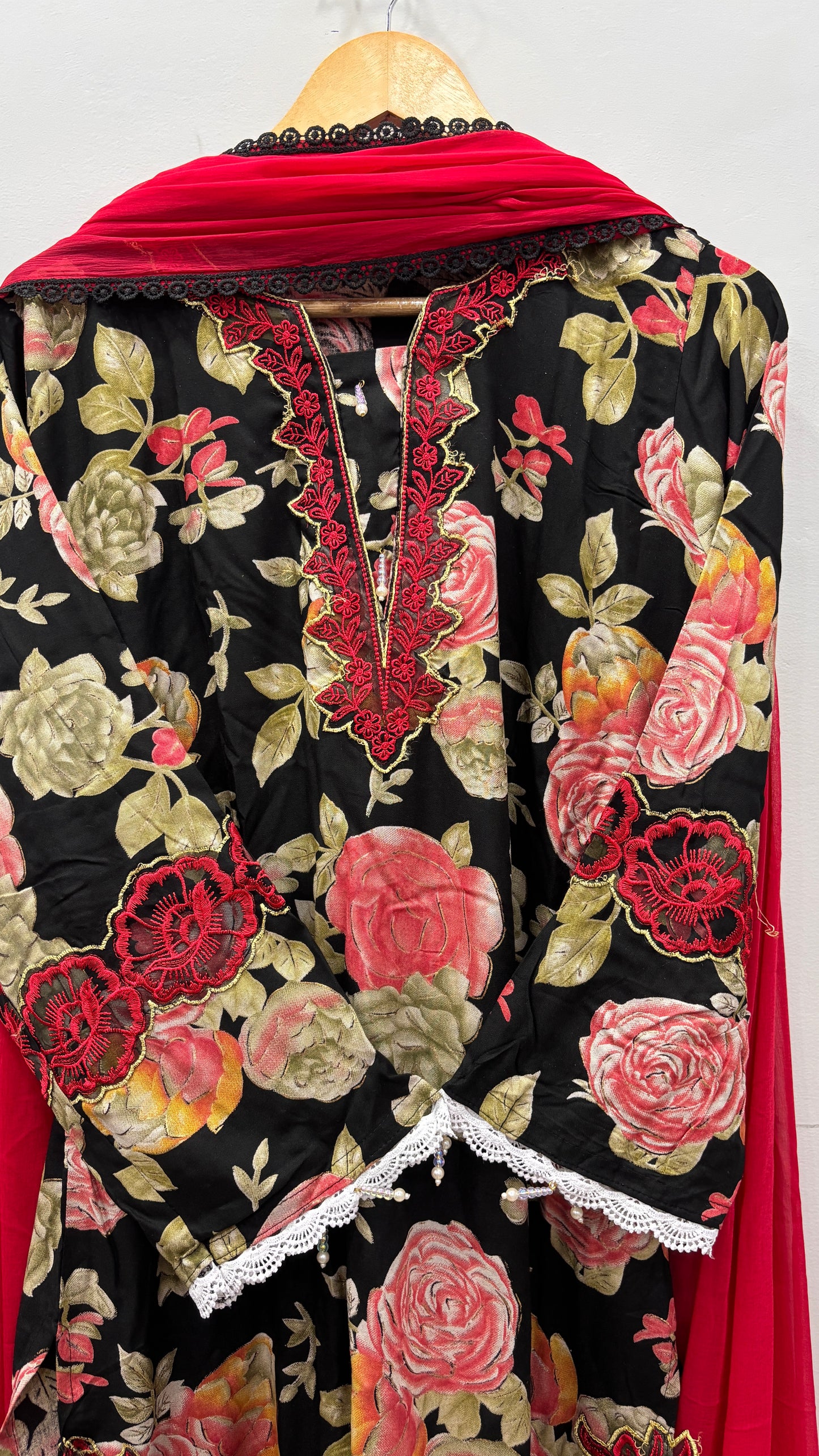 Black Rose- Floral Cutwork Suit Set