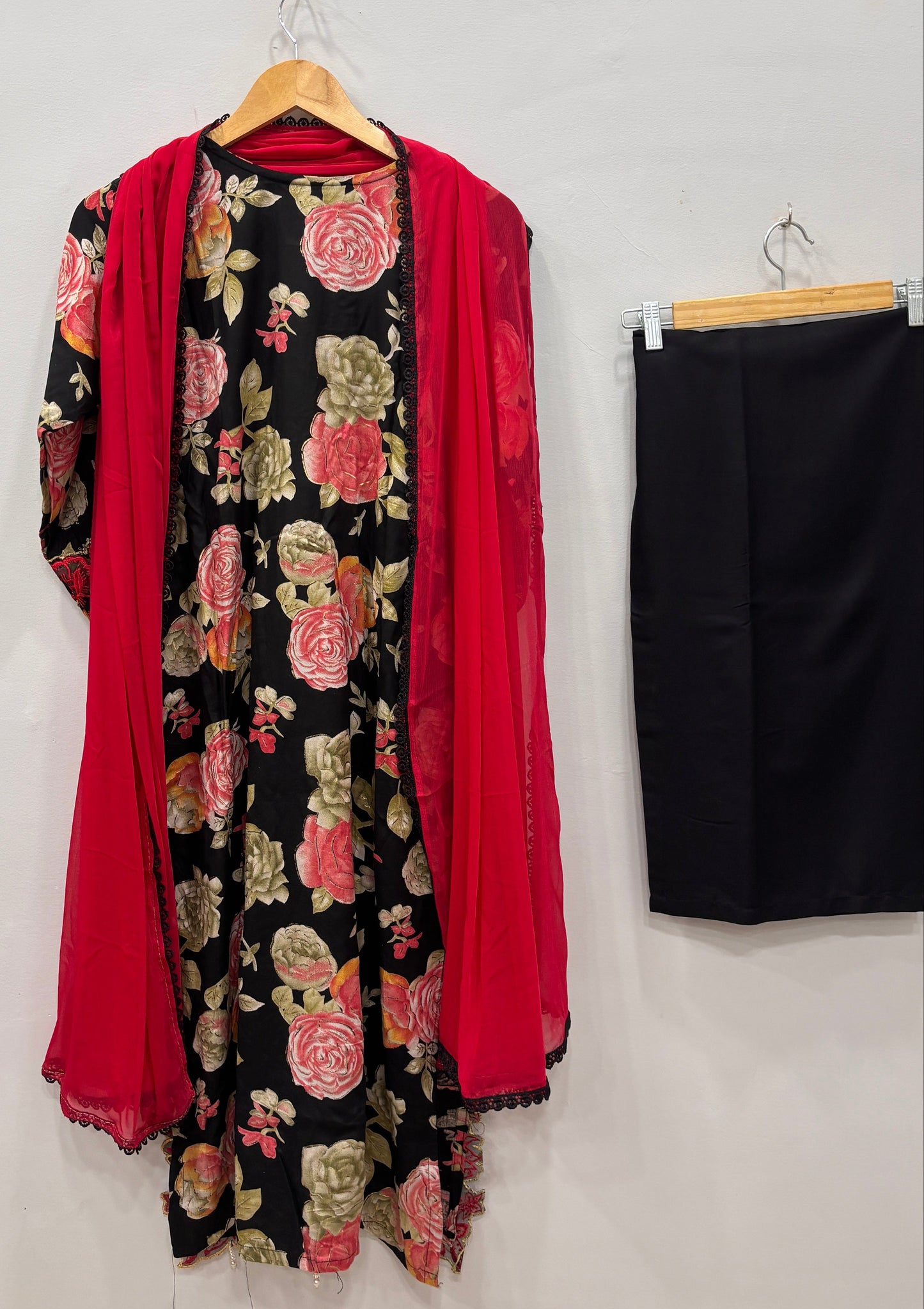 Black Rose- Floral Cutwork Suit Set