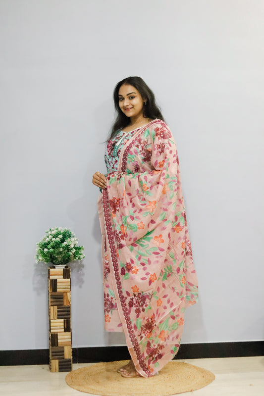 See Green Digital  Floral Print Kurti Pant Dupatta Set,