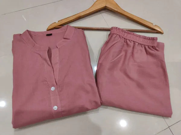 Peach pure cotton kurti pant cord set with pocket for working women