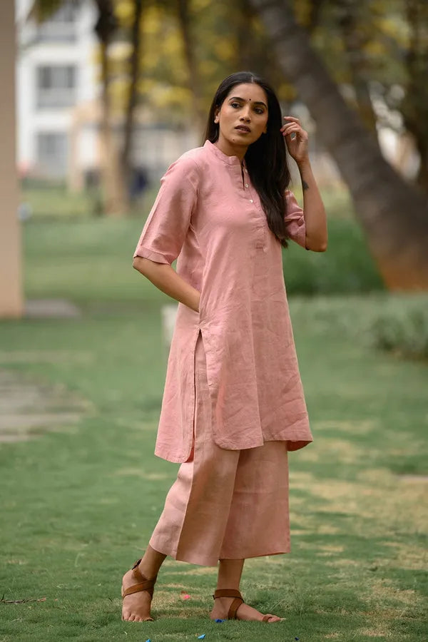Peach pure cotton kurti pant cord set with pocket for working women