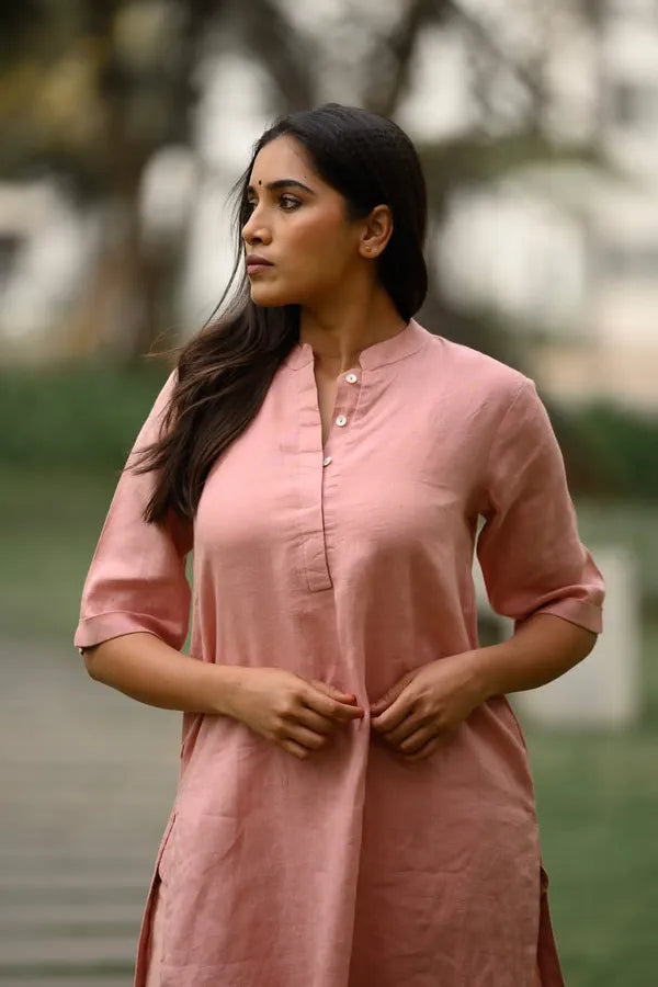 Peach pure cotton kurti pant cord set with pocket for working women