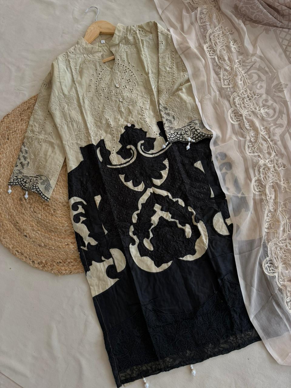 Black Ivory-MARIAB Embroidered Cotton Suit Set