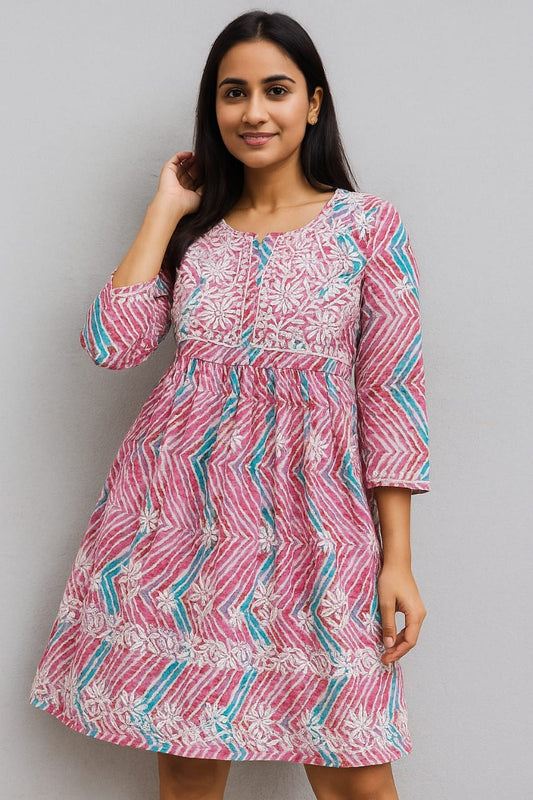Pink Floral Short Kurti TOP