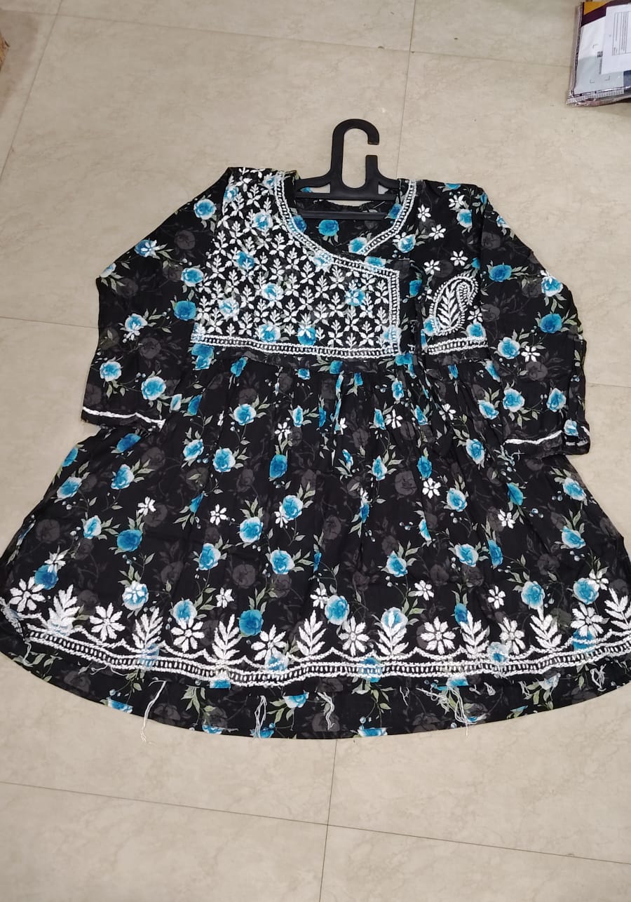 Black Floral  Short Kurti Top