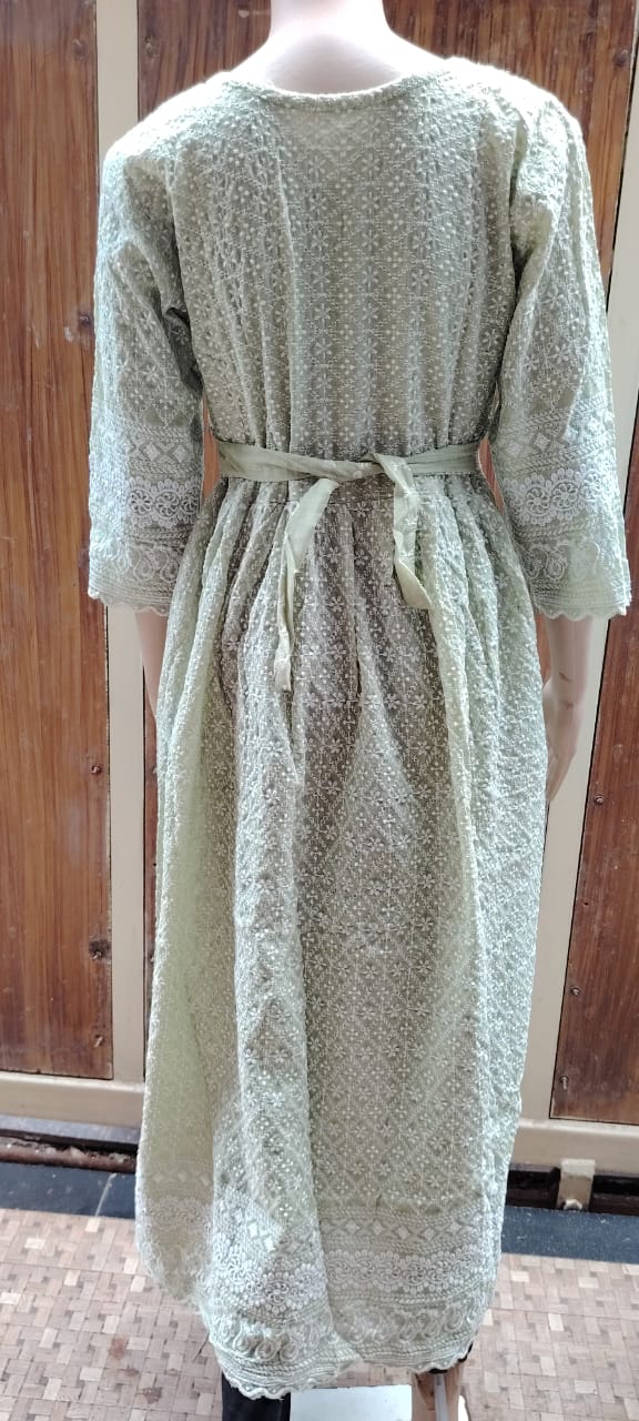 Pista Green  Chikankari Frock Kurti