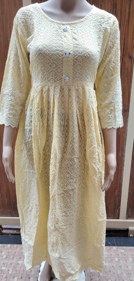Yellow Chikankari Frock Kurti - CandiRobes