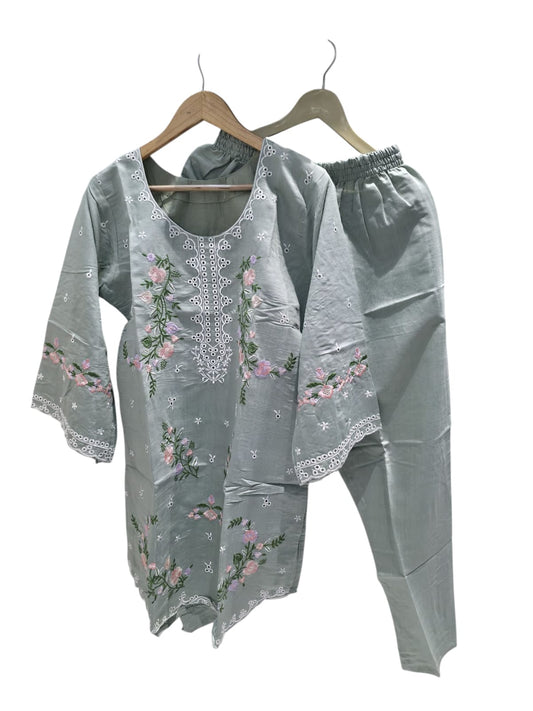 Grey Embroidered Pakistani Cord Set