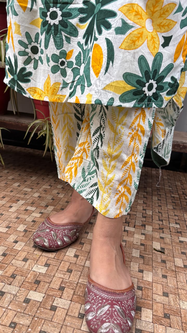 Yellow Floral Print cotton duptta set