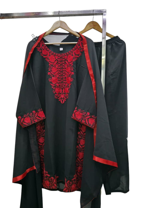 Saiyaara Red & Black Embroidery Kurti Pant Dupatta Set