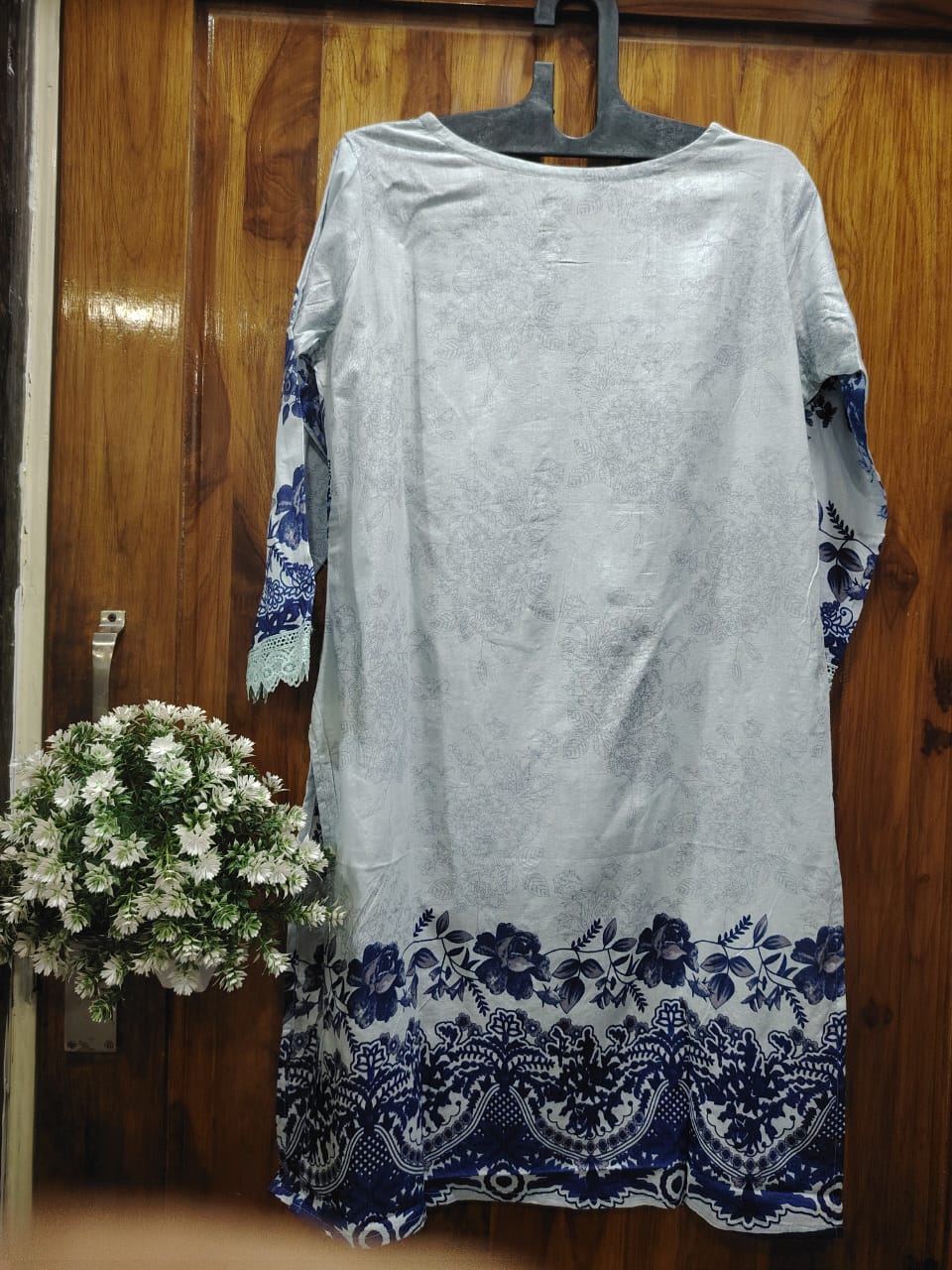 White Blue Digital Print Kurti Pant Dupatta Set