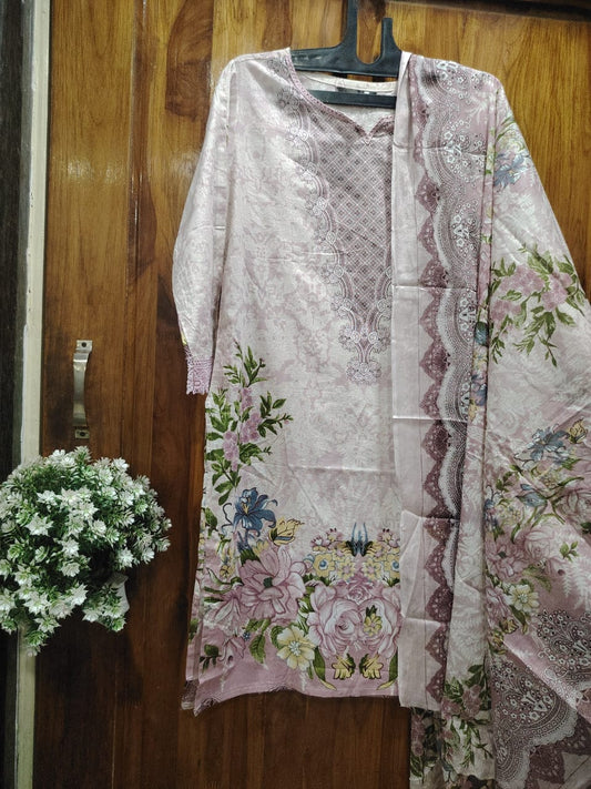 Baby Pink Digital Print Kurti Pant Dupatta Set