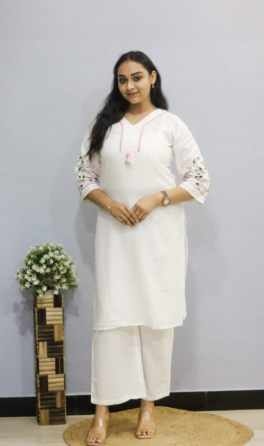 White cotton kurti pant Set