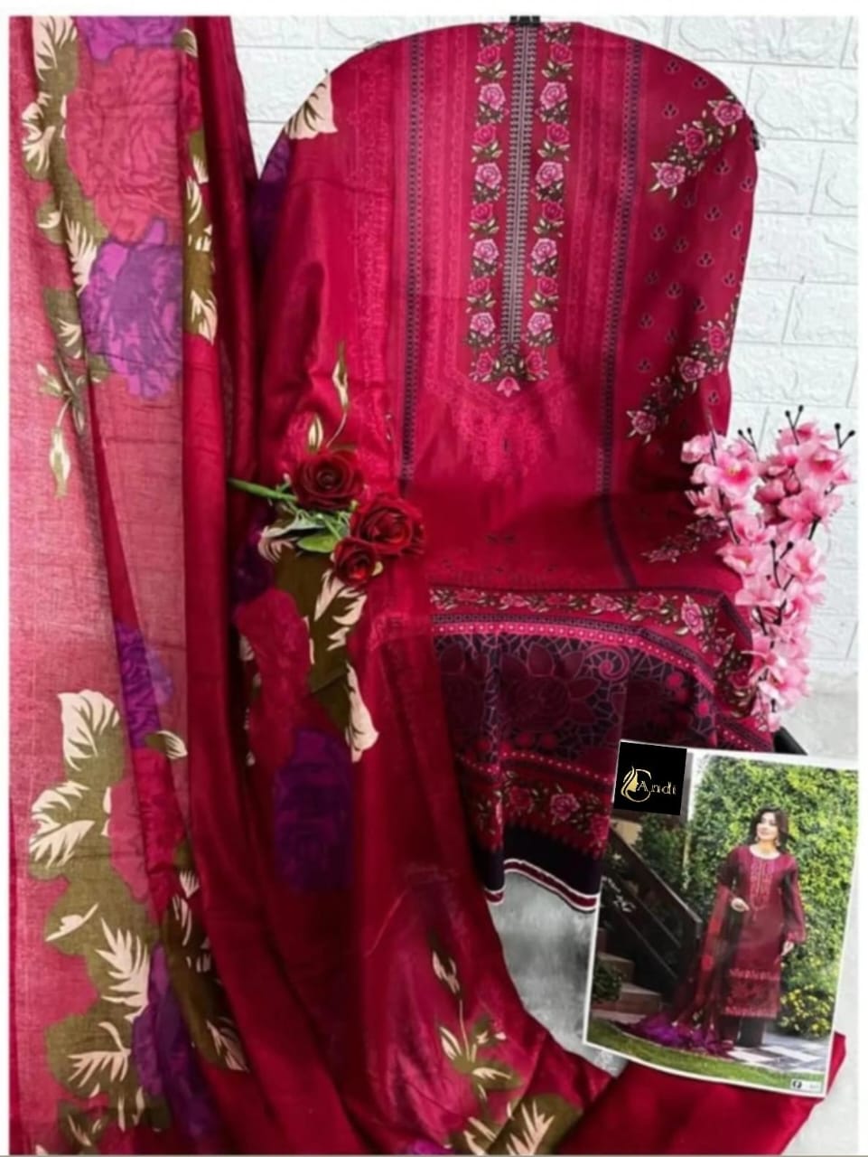 Maroon Digital Printed Kurti Pant Dupatta Set