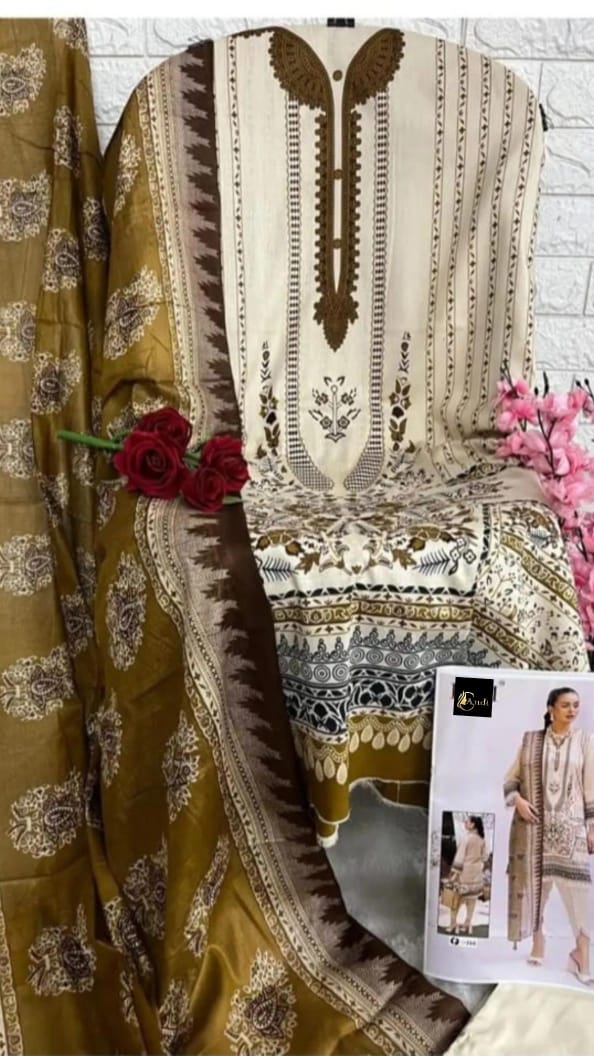 Beige & Mustard Brown Digital Print Kurti Pant Dupatta Set