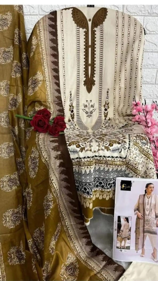 Beige & Mustard Brown Digital Print Kurti Pant Dupatta Set