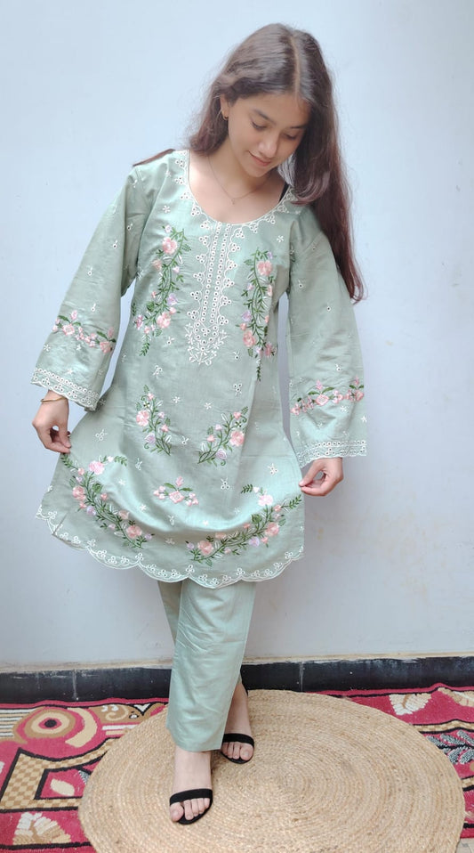 Green Embroidery Pakistani Cord Set