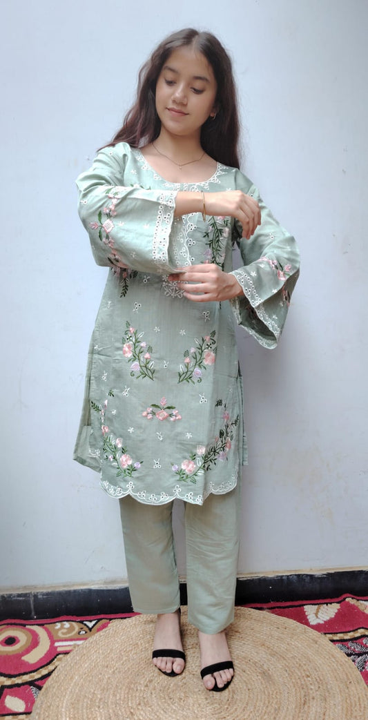 Green Embroidery Pakistani Cord Set