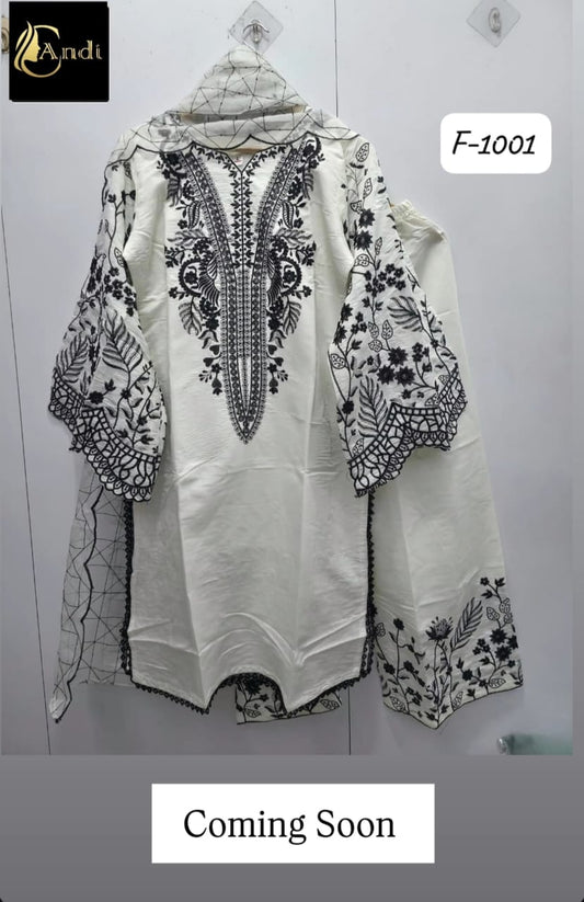 White  Heavy Embroidered Cotton pakistani suit
