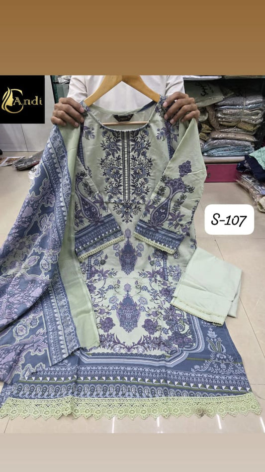 Light Green Embroidery cotton dupatta set