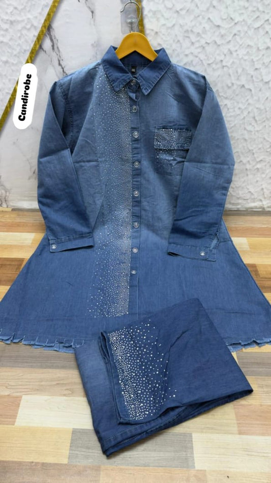💙 Indigo Denim Embellished Co-ord Set