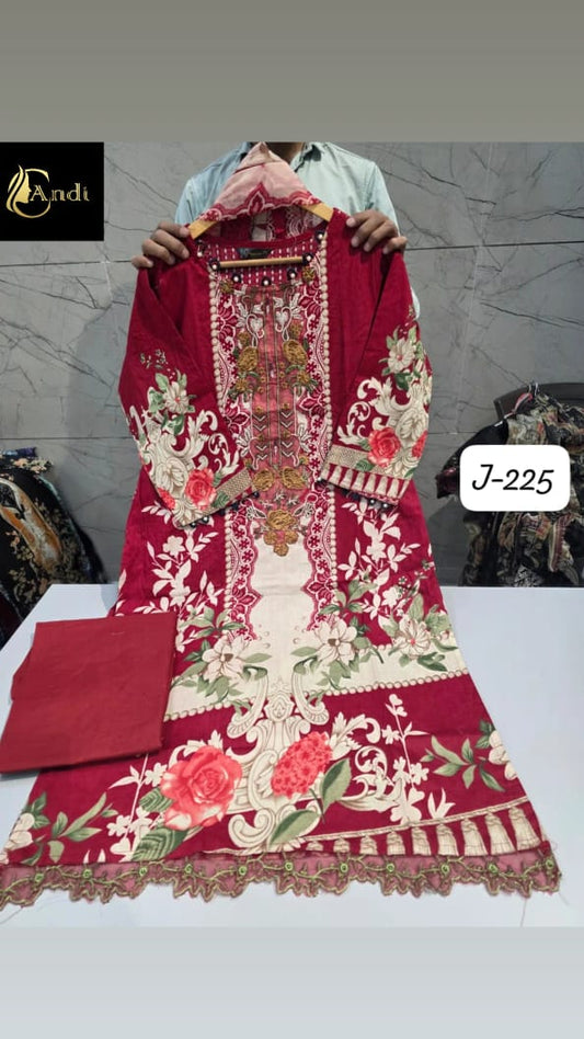 Red Embroidered Pakistani Lawn Suit