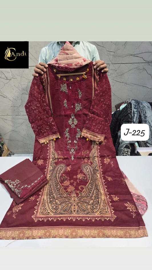 Maroon Embroidered Pakistani Lawn Suit