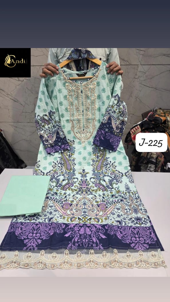 JAZMIN Heavy Patch Work Suit –sea Blue Design