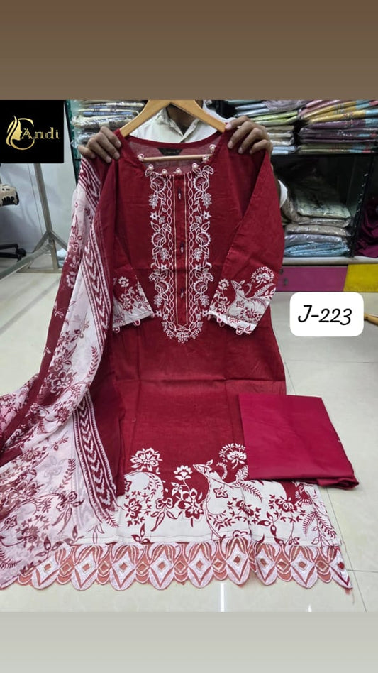 Red Embroidered Pakistani Lawn Suit