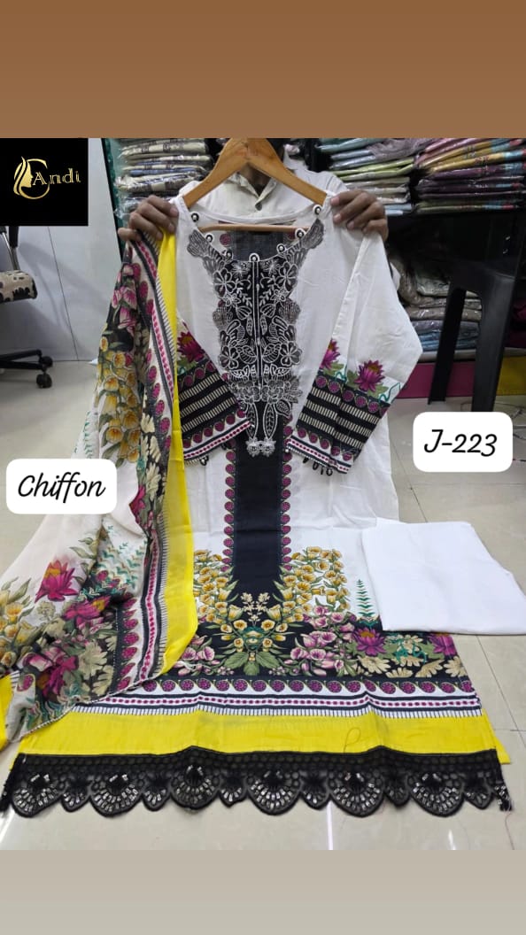 JAZMIN Heavy Patch Work Suit – white flower Design