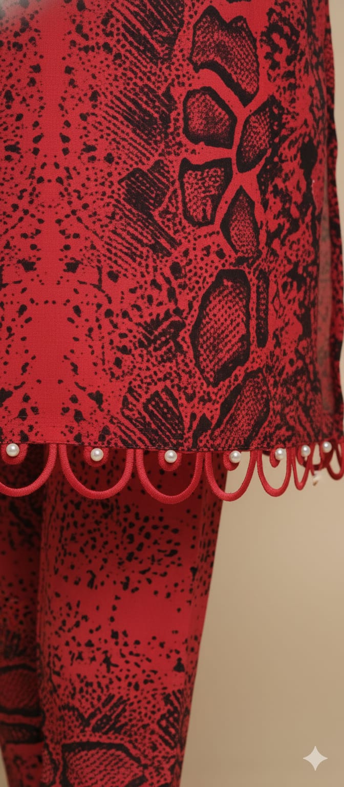 JAZMIN Heavy Patch Work Suit –red animal Design