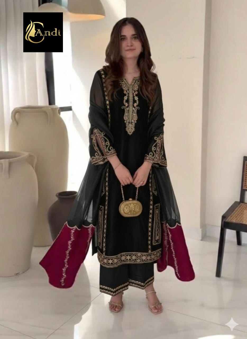 Heavy Pakistani Embroidered Kurti Pant Dupatta Set