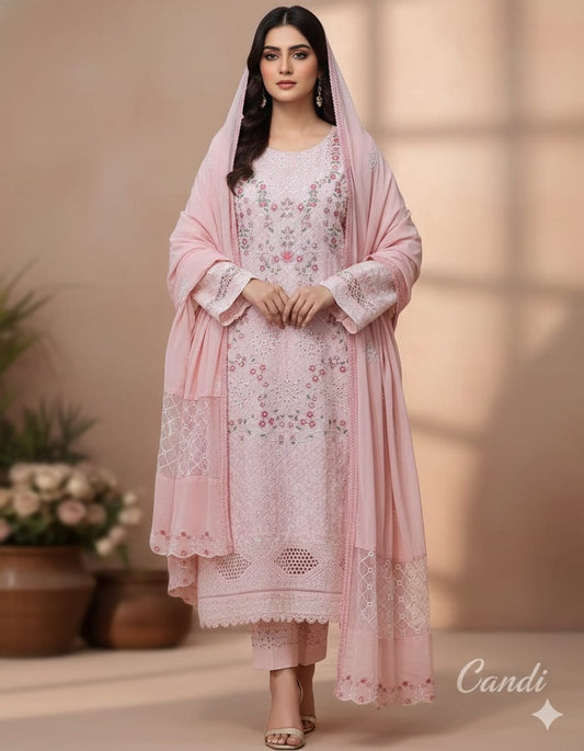 Blush Pink Chikankari Work Unstitched Suit Set 🌸