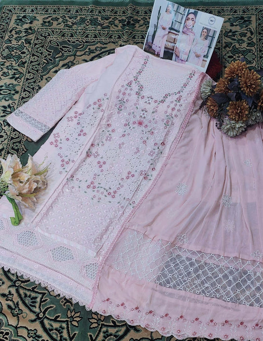 Blush Pink Chikankari Work Unstitched Suit Set 🌸