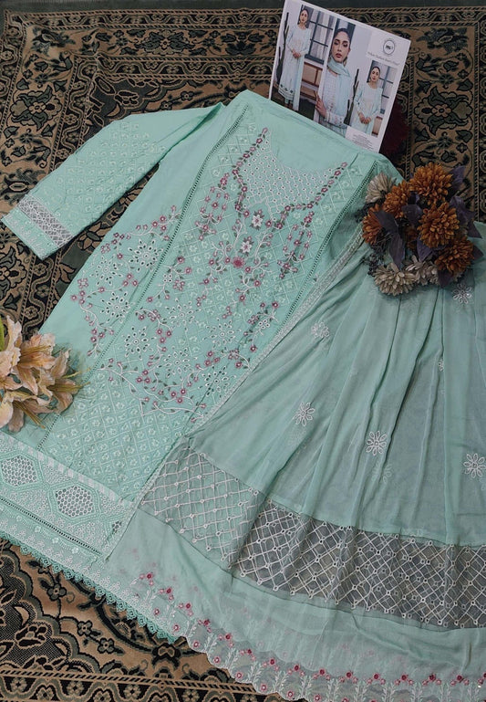 Pastel Sea Green Chikankari Work Unstitched Suit Set 🌸 ✨
