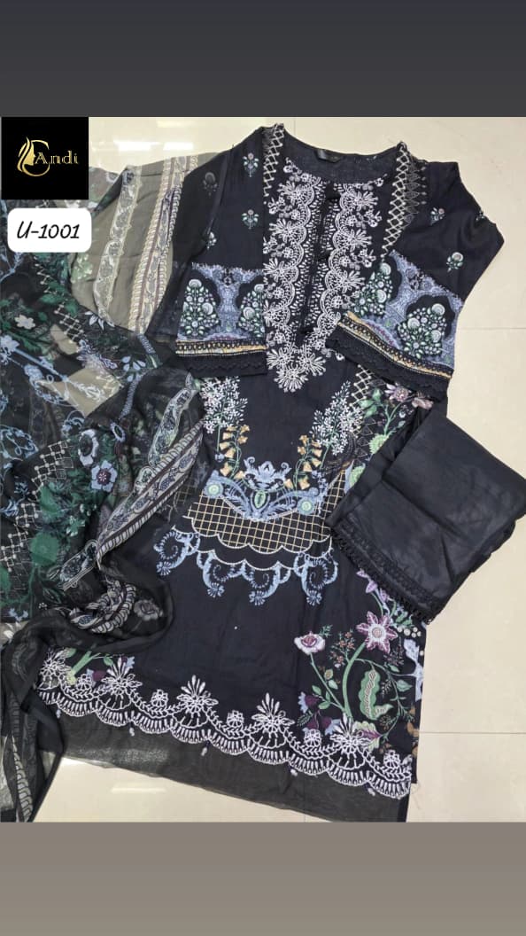 Black  Heavy Embroidered Suit Set