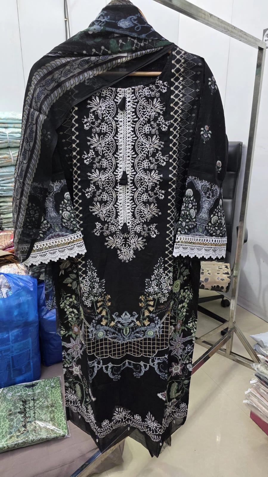 Black  Heavy Embroidered Suit Set
