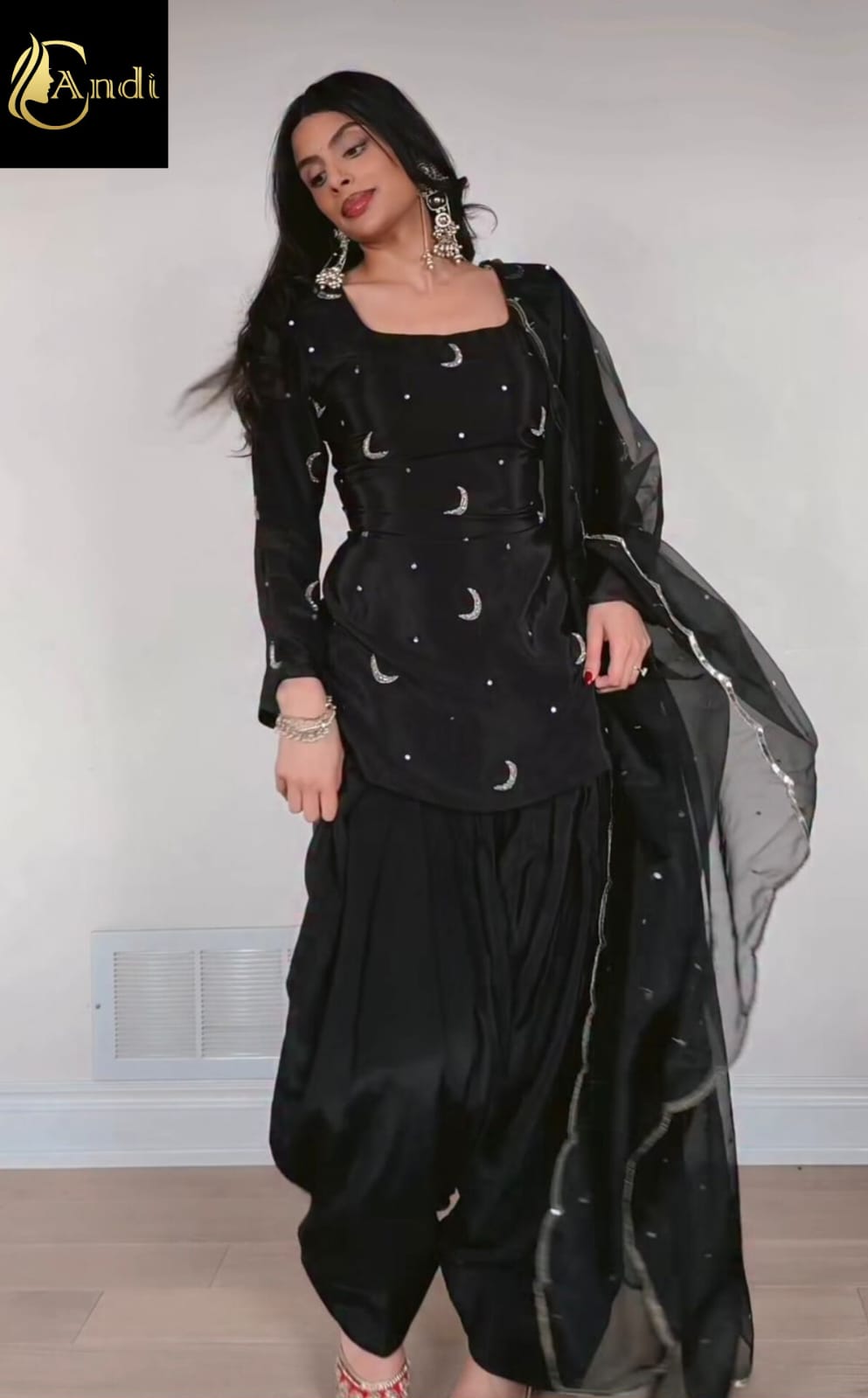 Black Moon Embroidered Farsi Salwar Suit Set