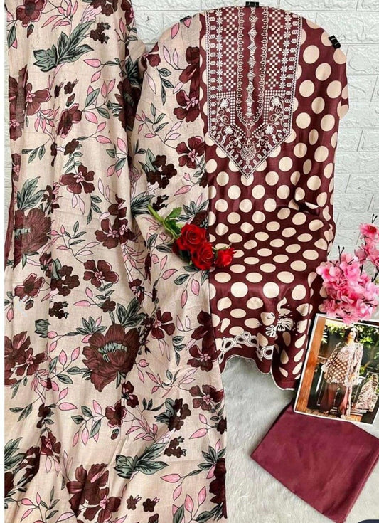 Maroon  Printed Lawn Suit Set
