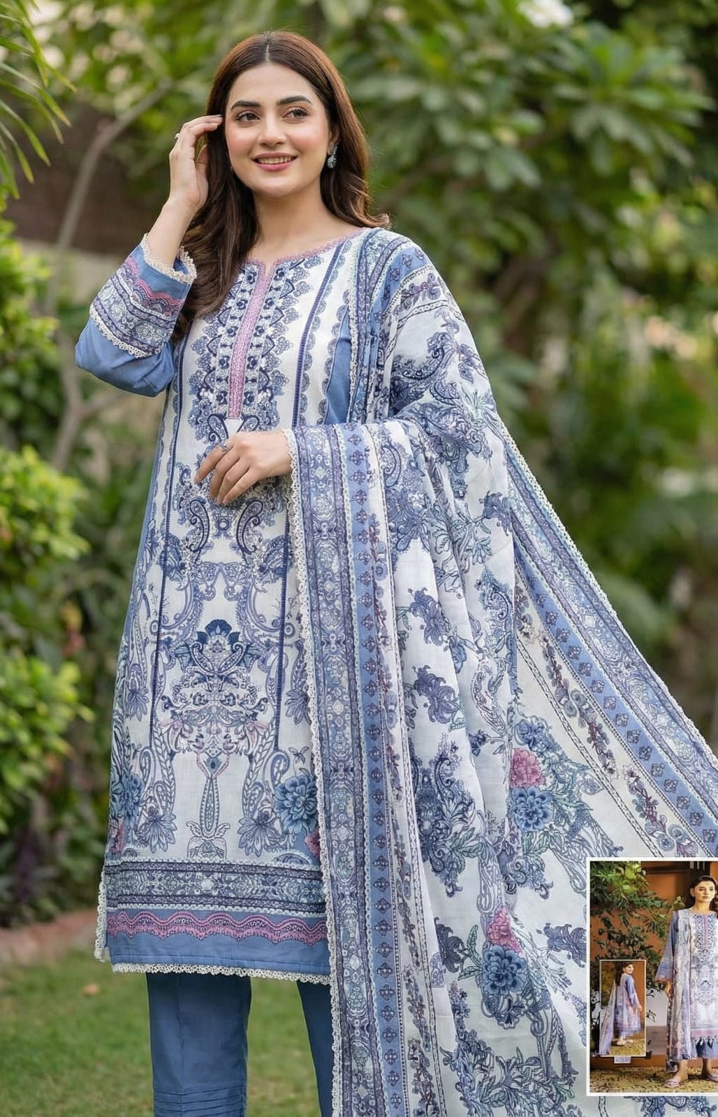 Blue Printed Lawn Suit Set