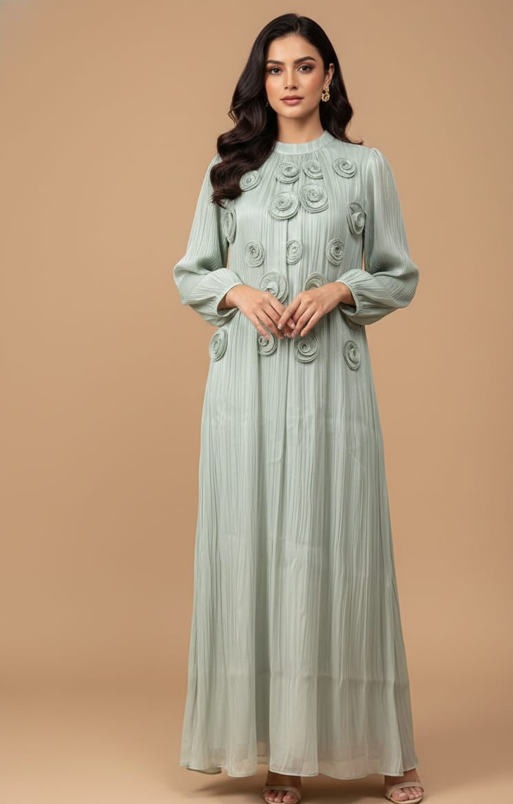 Sea Green Korean Aesthetic Long Gown
