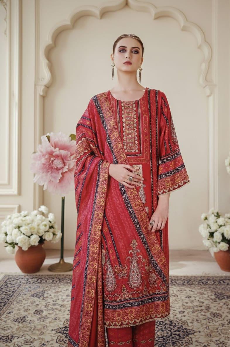 Red Traditional Kurta Pant Set with Dupatta
