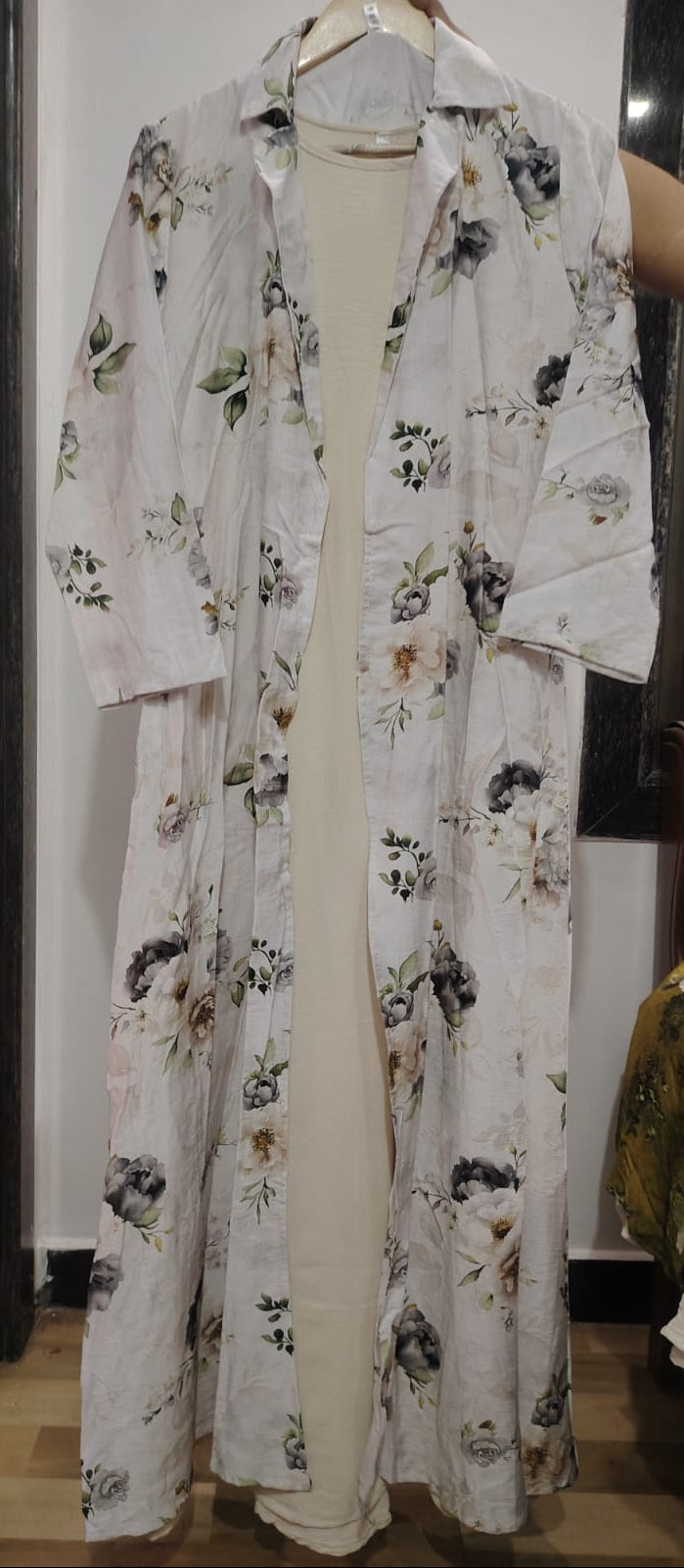 Maxi Gown with White Floral Long Shrug