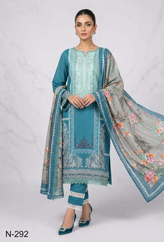 Teal Pakistani Cotton Suit Set with Dupatta