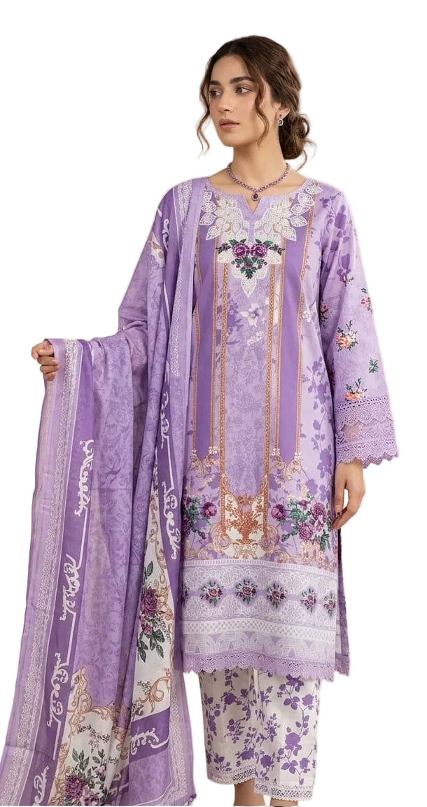 Lavender Cotton Pakistani Suit Set for Women