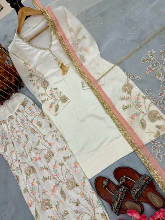 Ivory Embroidered Farsi Kurta Set with Dupatta